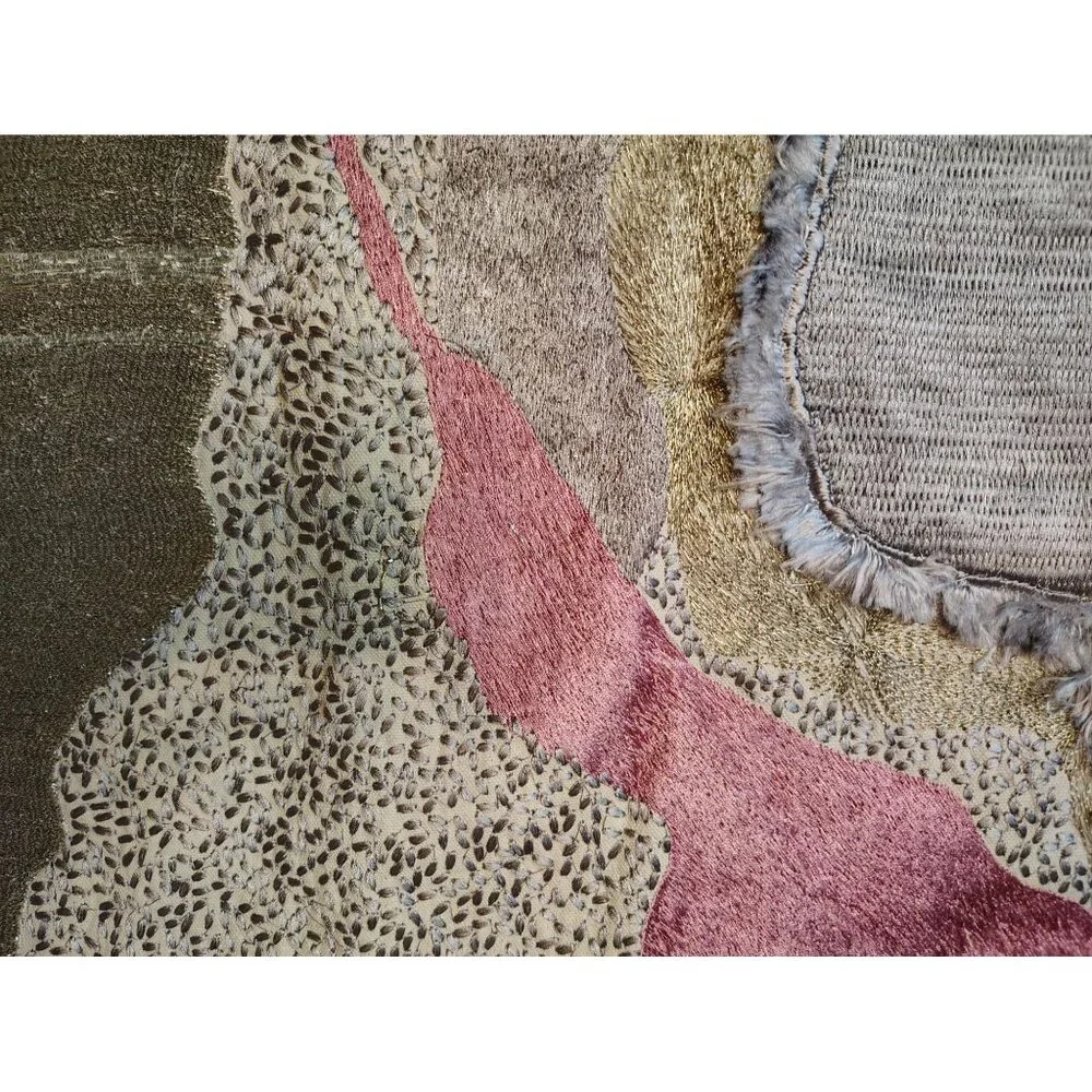 West Elm NWT Throw Pillow Cover, Mixed Media, Pink Silver Gold, Button Abstract